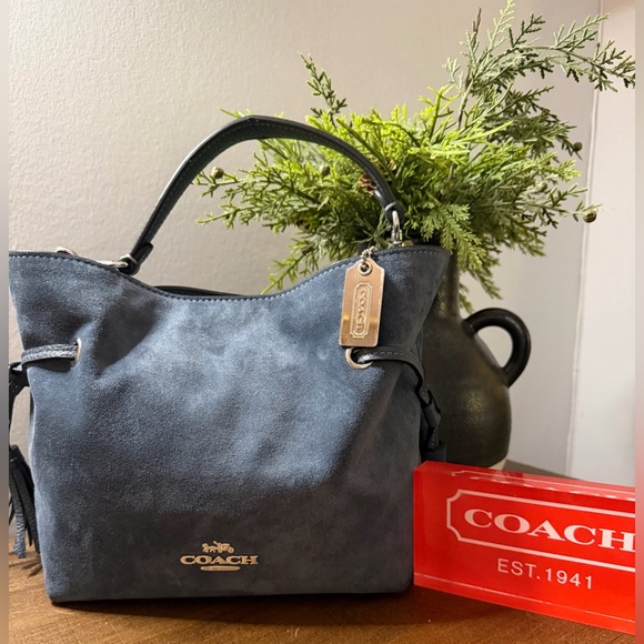 Coach Andy Blue Suede Crossbody Bag - Picture 1 of 11